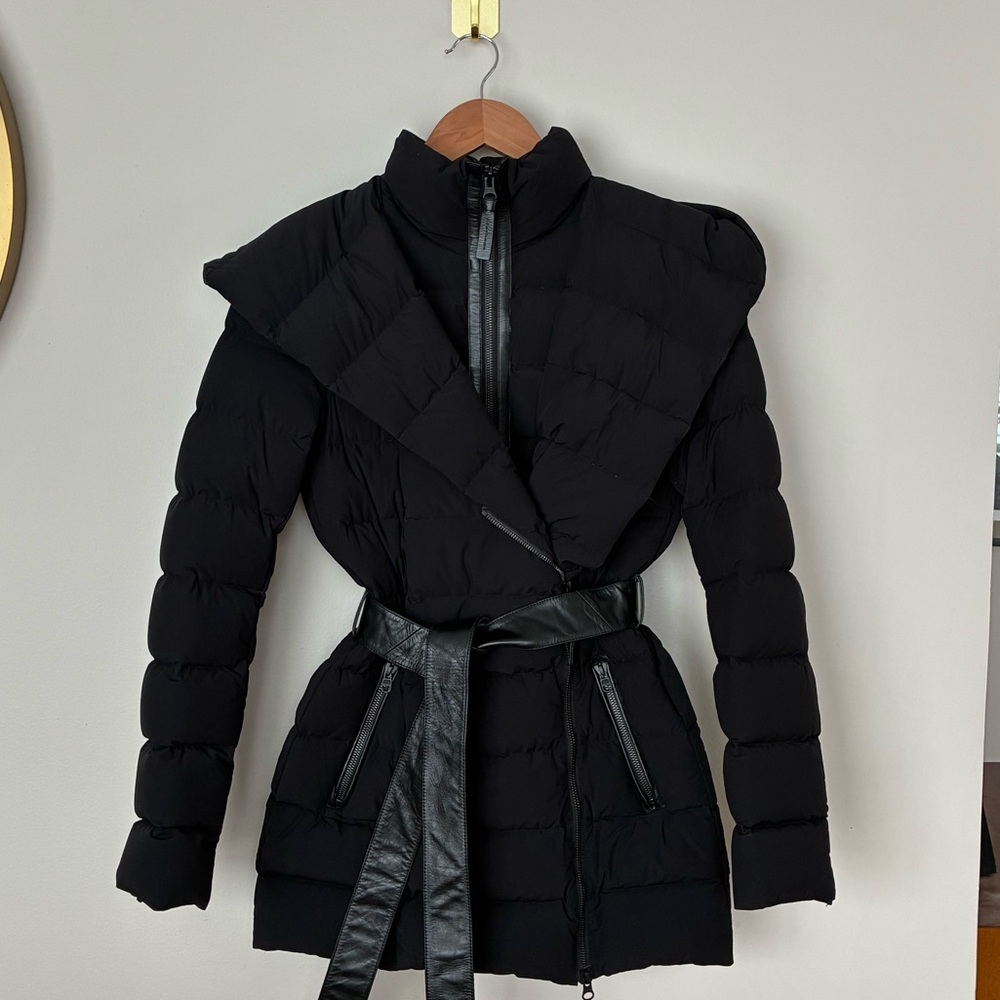 NWT Mackage Hooded Down Belted Black Puffer Jacket